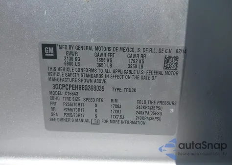 2014 Chevrolet Silverado C1500 z USA, uszkodzony, nr VIN 3GCPCPEH8EG398039